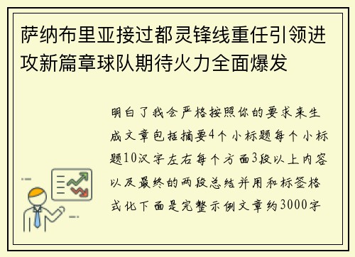 萨纳布里亚接过都灵锋线重任引领进攻新篇章球队期待火力全面爆发
